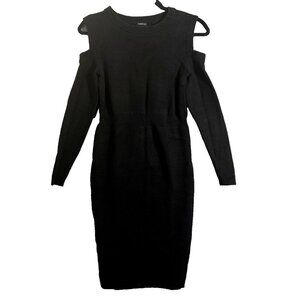 TORRID Women Cold Shoulder Sweater Dress Sz 00 Black Rib Knit Long Sleeve 41-5